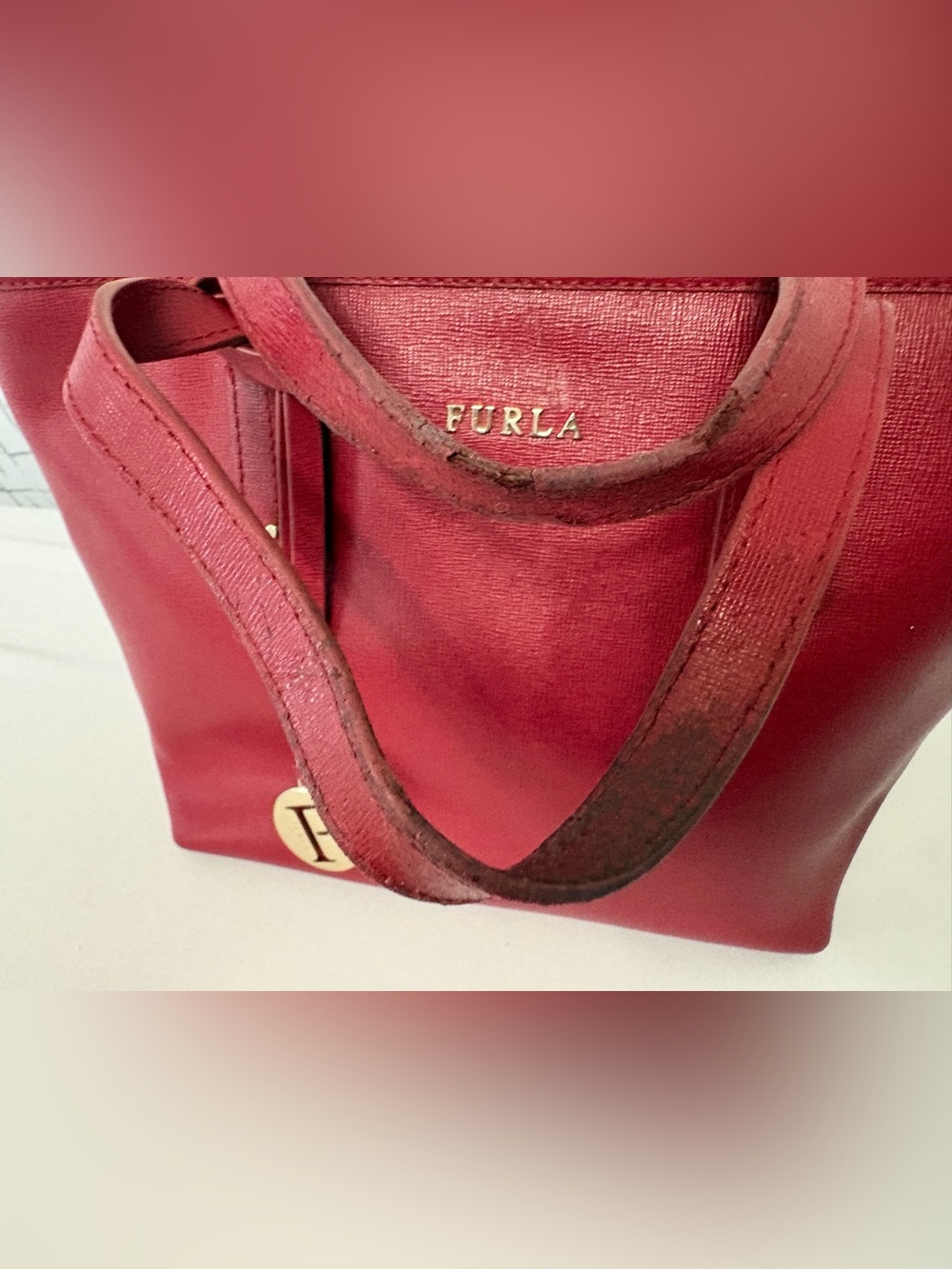 Furla Red Saffiano Leather Tote Bag / Read Description - Picture 11 of 16